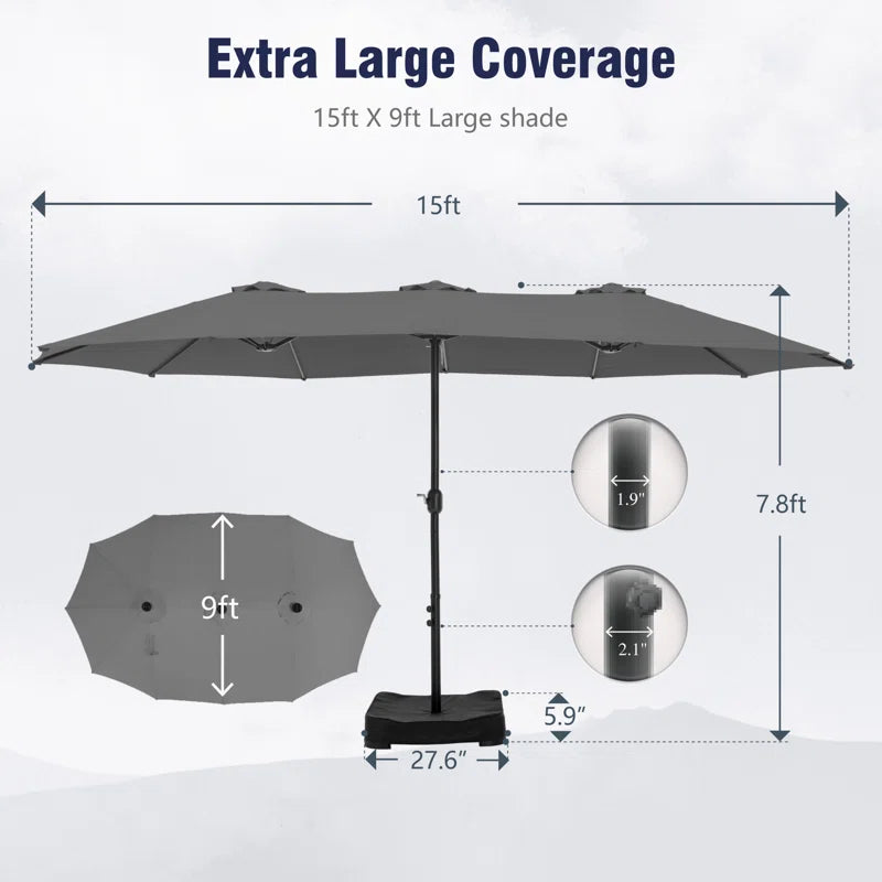 Nyasia 180" X 108" Rectangular Market Umbrella with Base