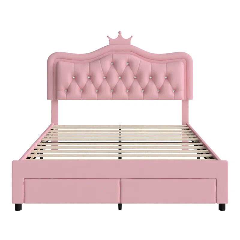 Largent Leather Upholstered Storage Bed with LED Lights and Crown Headboard, Kids Beds