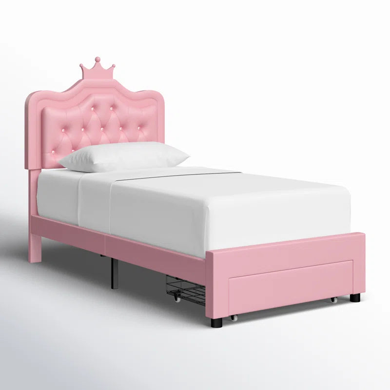 Largent Leather Upholstered Storage Bed with LED Lights and Crown Headboard, Kids Beds