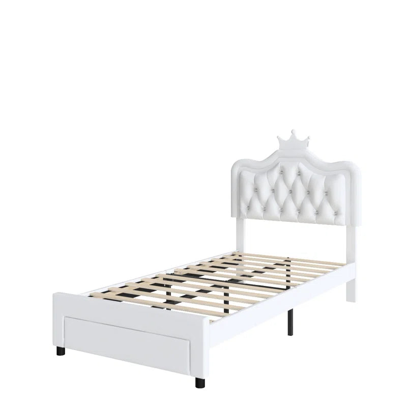 Largent Leather Upholstered Storage Bed with LED Lights and Crown Headboard, Kids Beds