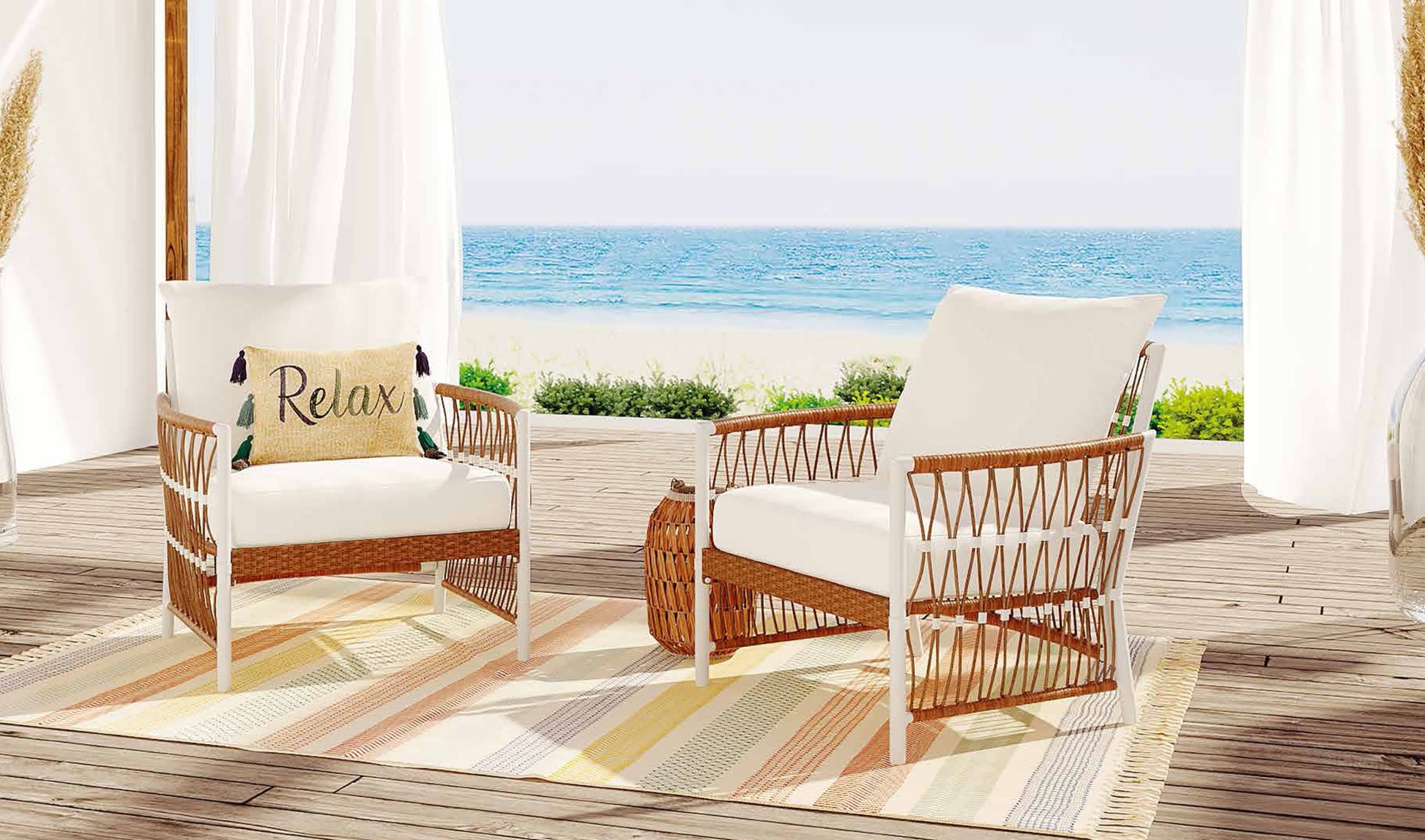 Lilah 2-Pack Outdoor Wicker Lounge Chair, White