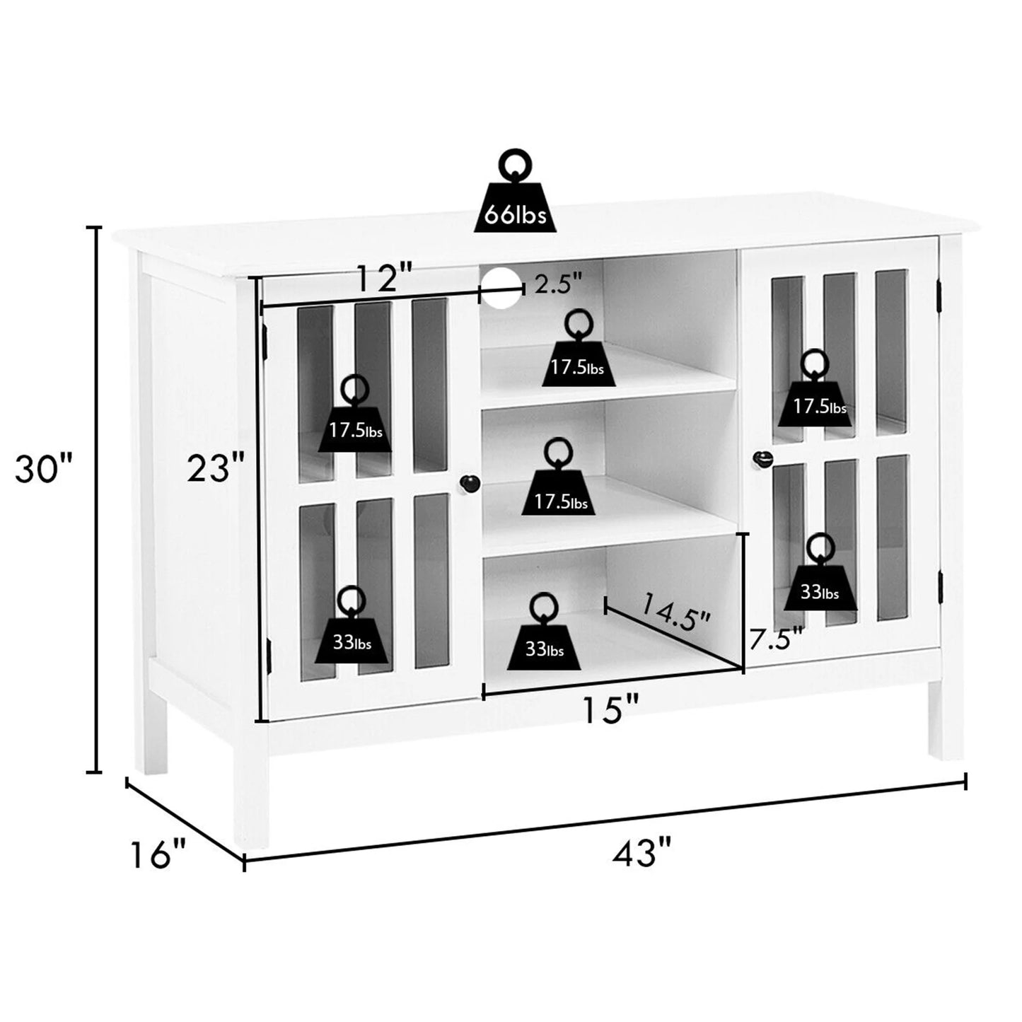 Wood TV Stand Entertainment Media Center Console for TV up to 50'' White